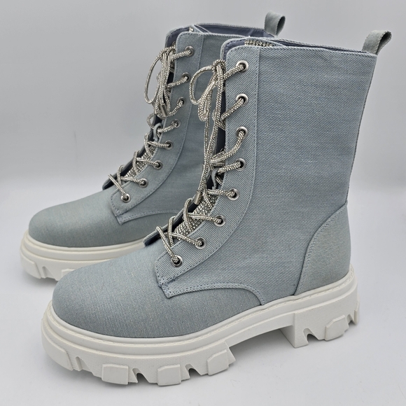 NWOT Cape Robbin Nunani Lace-up Rhinestone Combat Boots, Denim (Light Blue), 9 - Picture 5 of 16